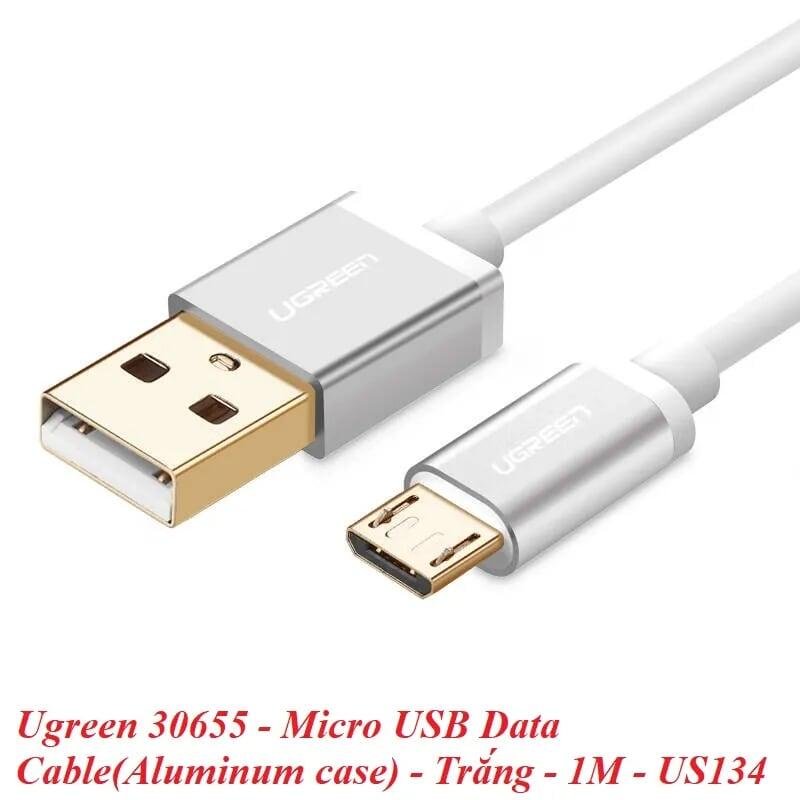 Ugreen UG30655US134TK 1M màu Trắng Cáp sạc truyền dữ liệu USB 2.0 sang MICRO USB đầu mạ vàng - HÀNG CHÍNH HÃNG