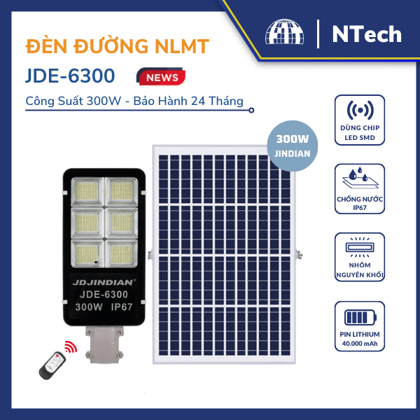 Đèn đường năng lượng mặt trời 300w Jindian JDE-6300