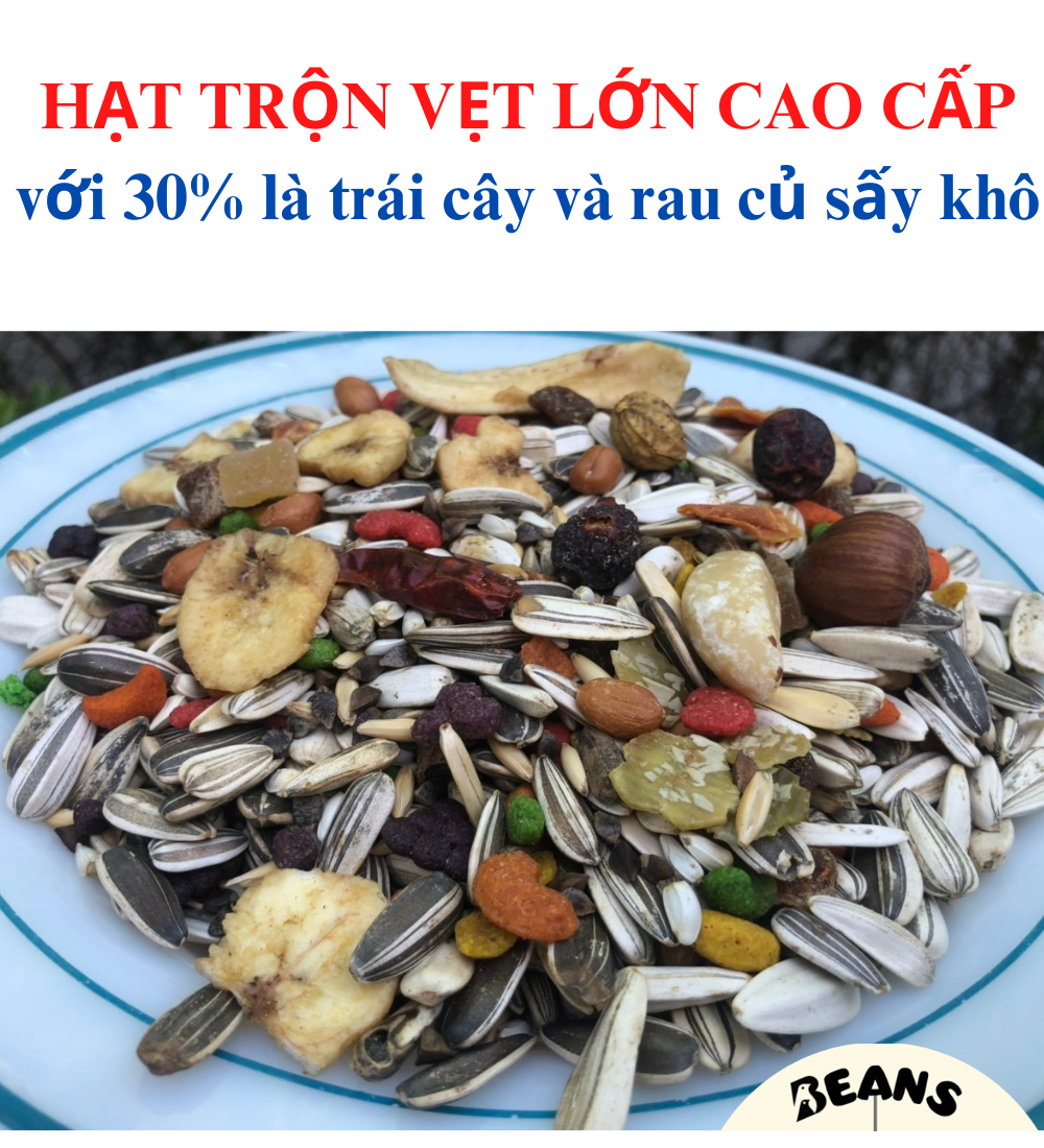 Thức ăn Hạt trộn vẹt cao cấp dành cho vẹt lớn xám, macaw, amazon, cockatoo,.. với thành phần phong phú