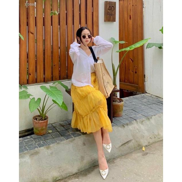 SET ÁO HAI DÂY ÁO SƠ MI KÈM CHÂN VÁY