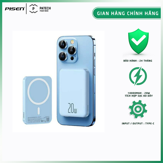 Pin sạc dự phòng PISEN QUICK Wireless Mag safe PD238C-1 10.000mAh 20W Power Bank (LS-DY191) - Hàng Chính Hãng