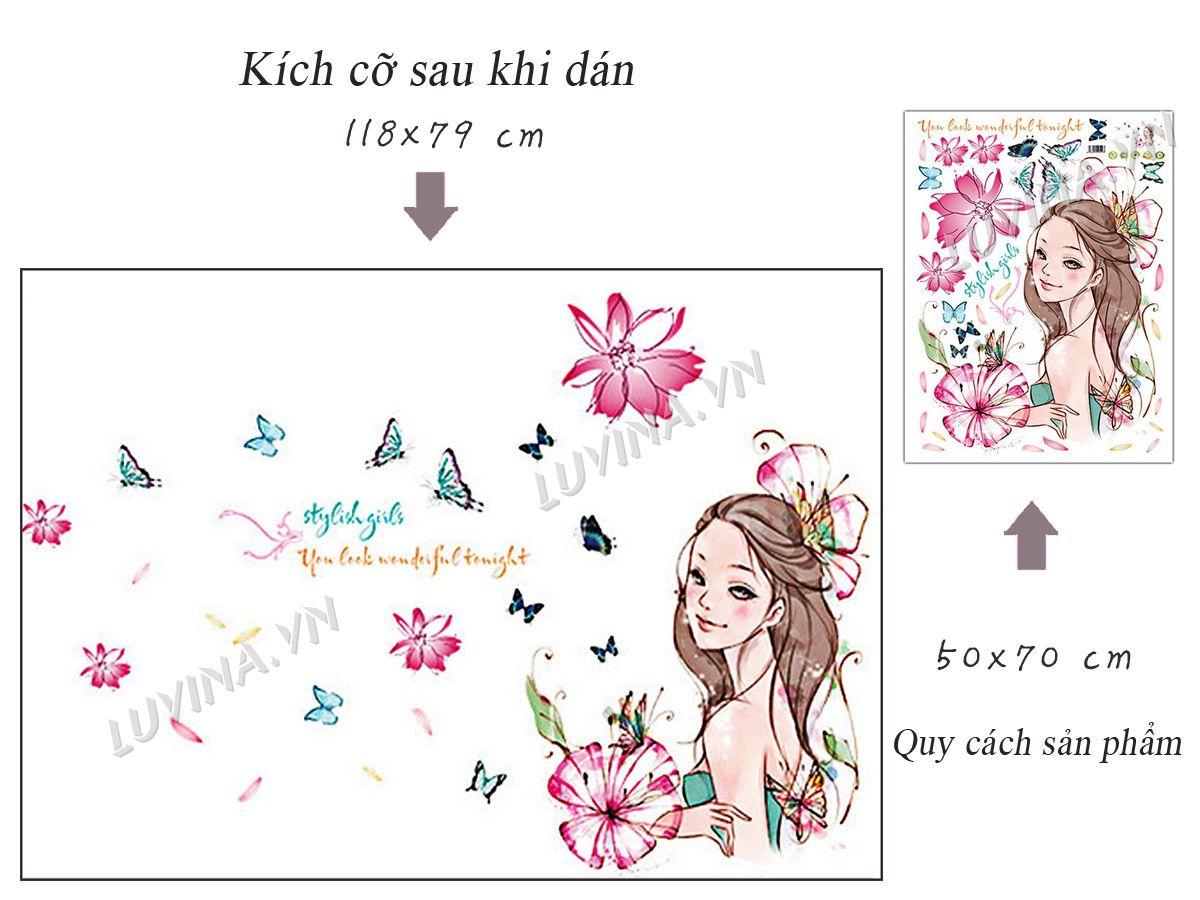 DECAL DÁN TƯỜNG CÔ GÁI HOA - HP1039