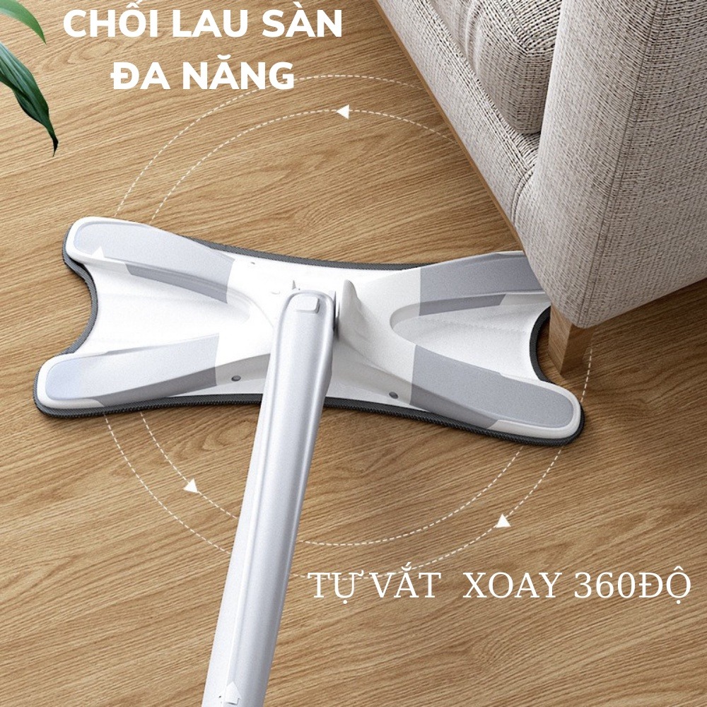 Chổi Lau Nhà Tự Vắt Xoay 360 Độ Chữ X, Gấp Gọn Kéo Dài 1M4 Lau Sàn Siêu Sạch Siêu Thấm - Hàng Chính Hãng