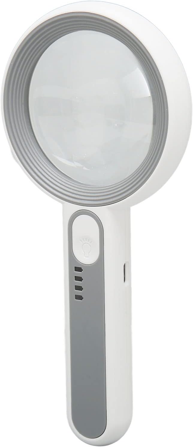 Kính lúp cầm tay đọc sách cao cấp Terino DE-18W (5x/12x, Pin sạc bên trong, màu trắng, có đèn led) - Hàng chính hãng