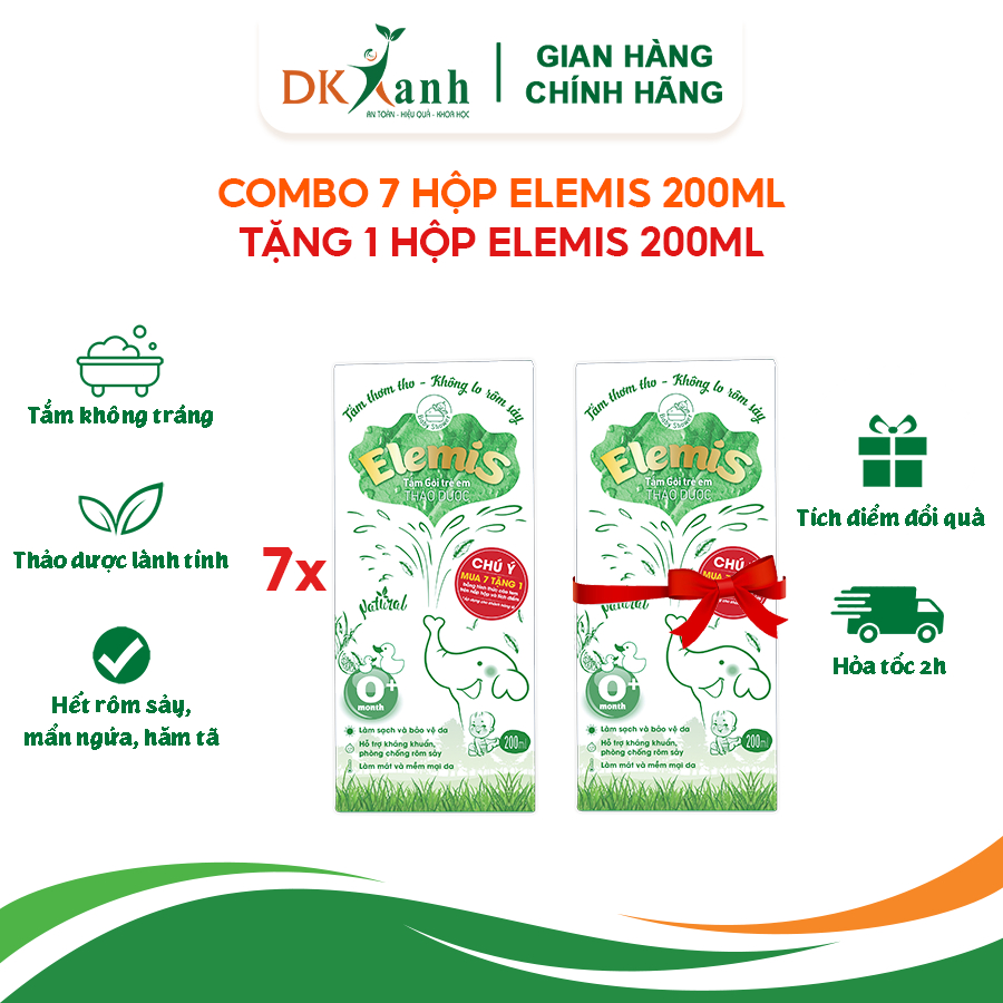 Combo 7 chai Nước tắm Elemis - DK Pharma, 200ml/chai - Tặng 1 chai Elemis 200ml (hàng đã tích điểm)