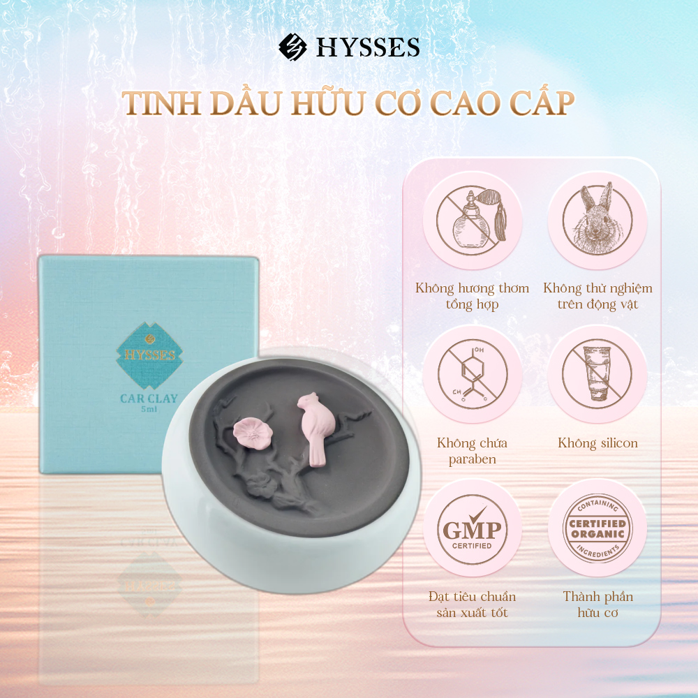 Đất Sét Khuyếch Tán Tinh Dầu Cao Cấp Hysses Robin Clay Dùng Để Bàn Hoặc Xe, Có Đệm Chống Trượt Với Tinh Dầu Chanh Vàng và Hoa Phong Lữ Hữu Cơ Tự Nhiên