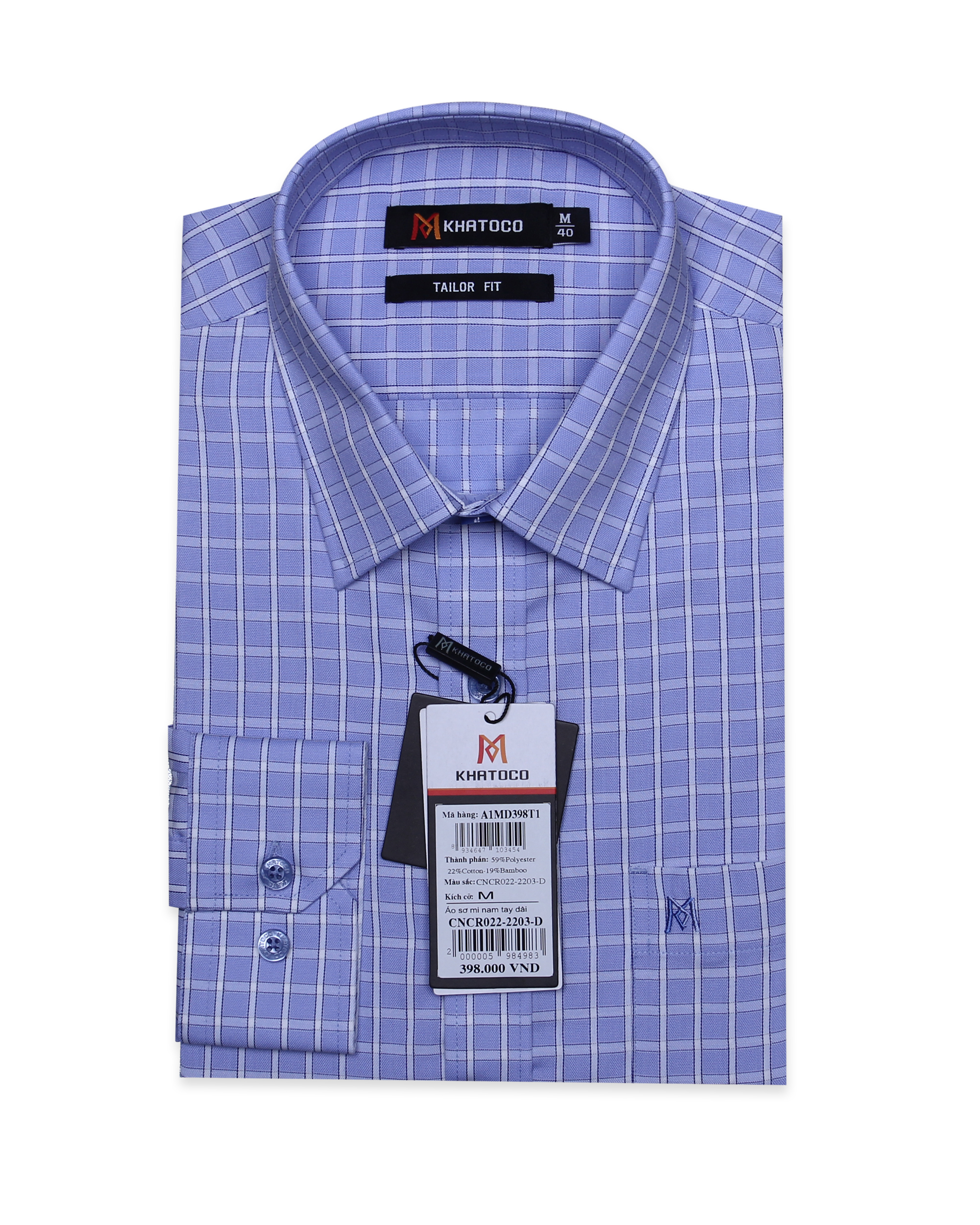 Áo sơ mi nam tay dài form tailor caro xanh Khatoco A1MD398T1- CNCR022-2203-D