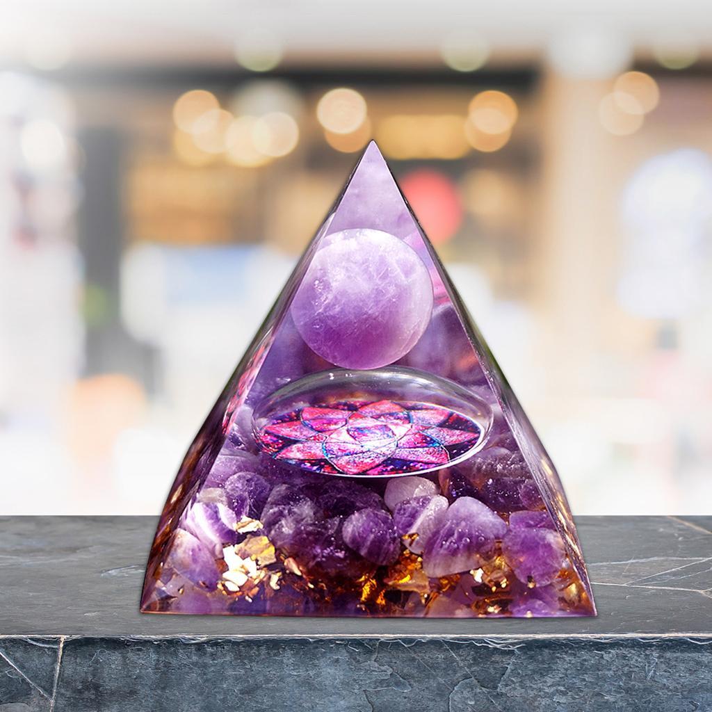 2 Pcs Crystal Pyramid Positive Energy Generator, Orgonite Amethyst Stone Home Decoration for Meditation & Reiki Heal-ing Figurine