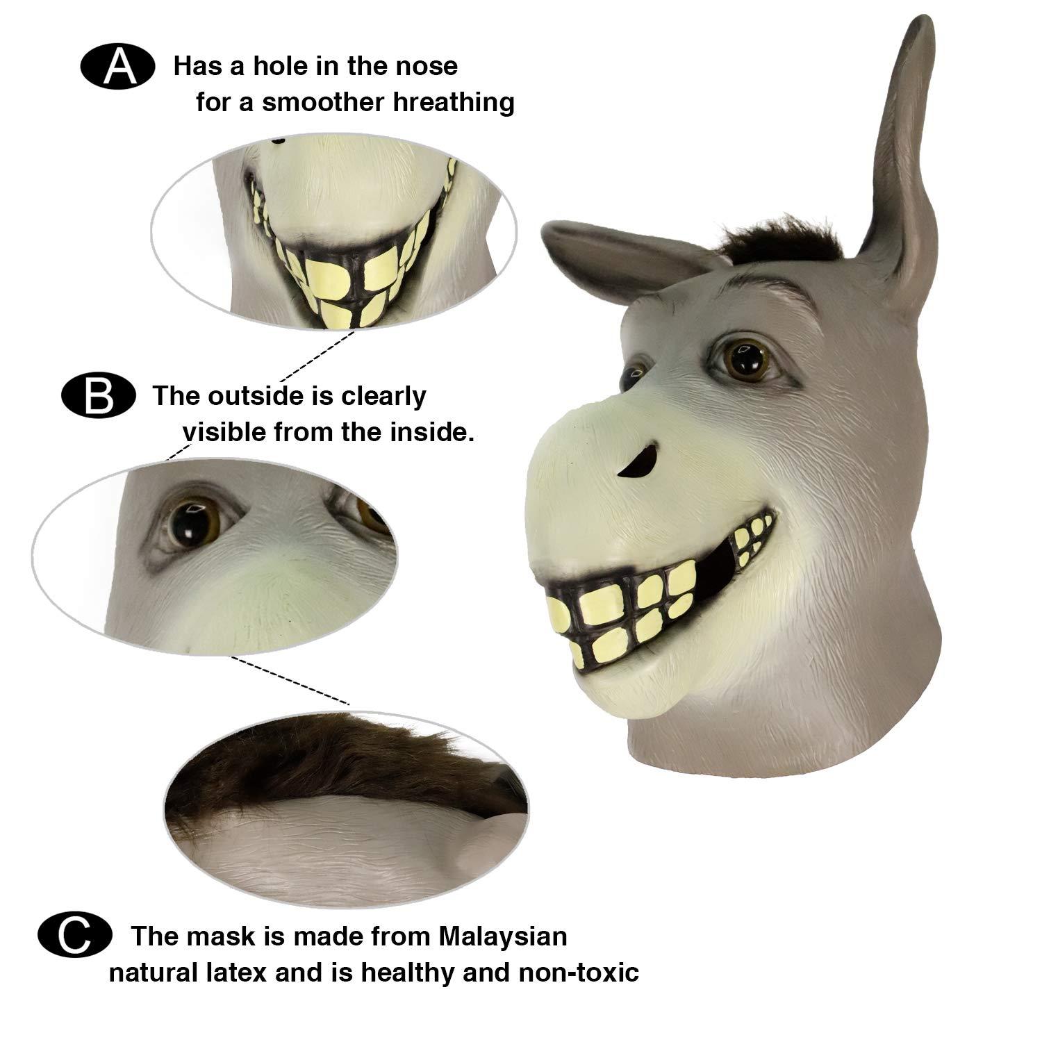 Mặt nạ Donkey Mặt nạ động vật Tiệc cosplay Mặt nạ cao su cho các phụ kiện tiệc Halloween