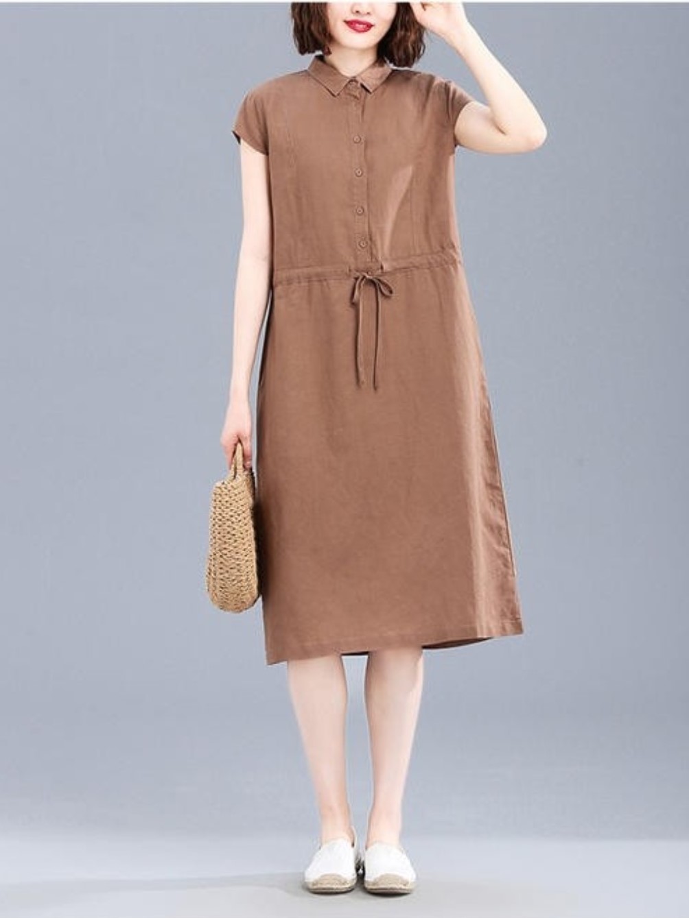 Đầm suông sơ mi tay hến chất linen mềm mát trẻ trung, thời trang phong cách công sở Đũi Việt