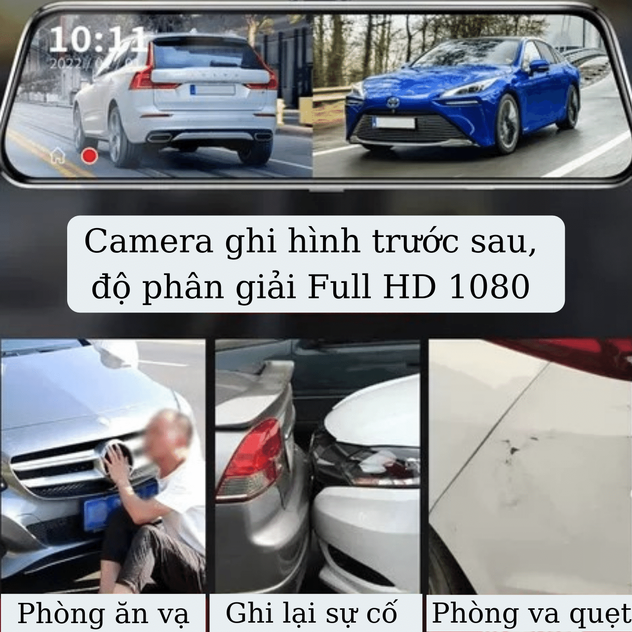 Camera Hình Trình Dạng Gương Màn Hình HD (Full Màn Hình 9.66in) - Tặng Kèm Thẻ Nhớ 32G