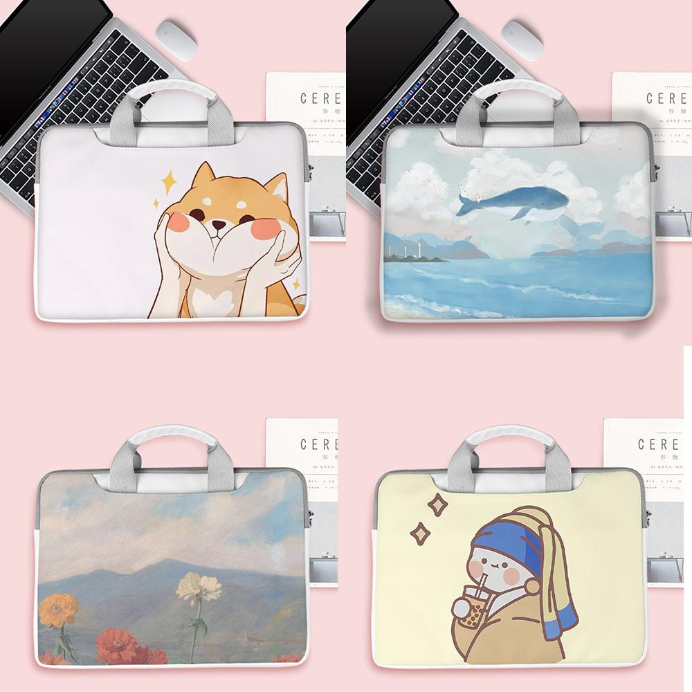 Hoạt Hình Laptop Túi Chống Nước Máy Tính Dành Cho Macbook Air Pro 13 14 15 15.6 16.1 PU Laptop Cầm Tay Cho dell HP Huawei Xiaomi