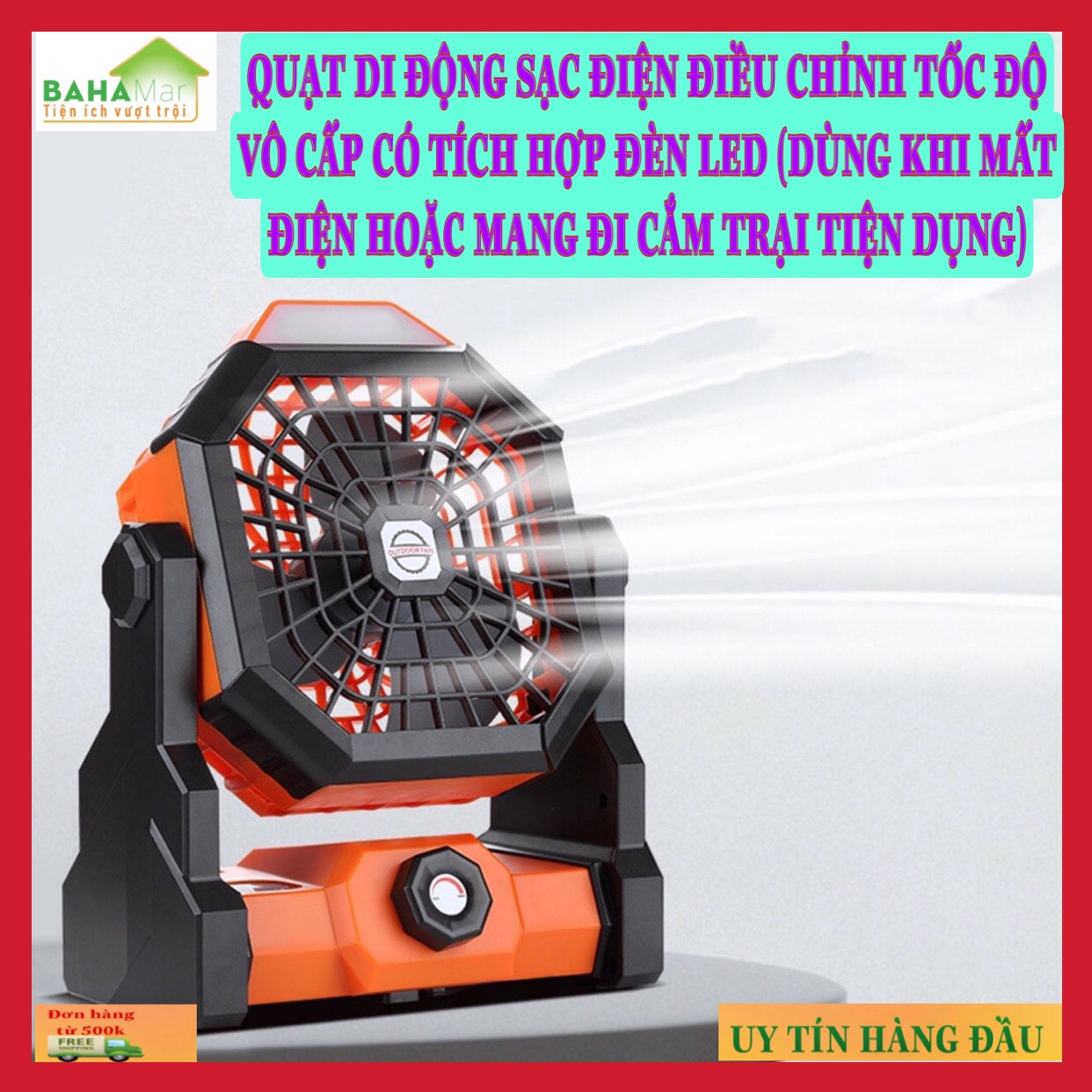 QUẠT DI ĐỘNG SẠC ĐIỆN ĐIỀU CHỈNH TỐC ĐỘ VÔ CẤP CÓ TÍCH HỢP ĐÈN LED "BAHAMAR" có thể được sử dụng trong cắm trại và ngoài trời