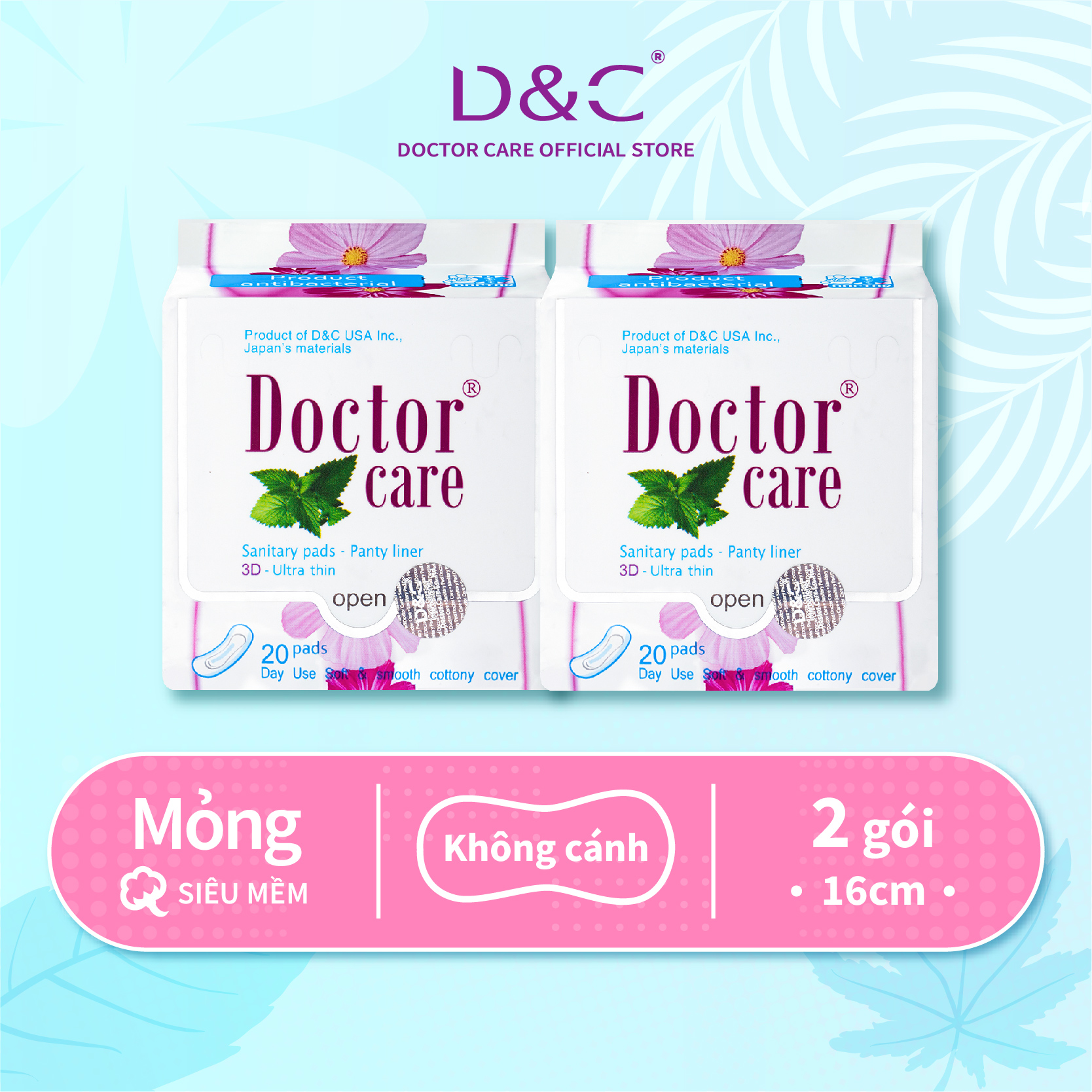 Combo 2 Băng vệ sinh hàng ngày Doctor Care tinh chất  thảo dược  16 cm