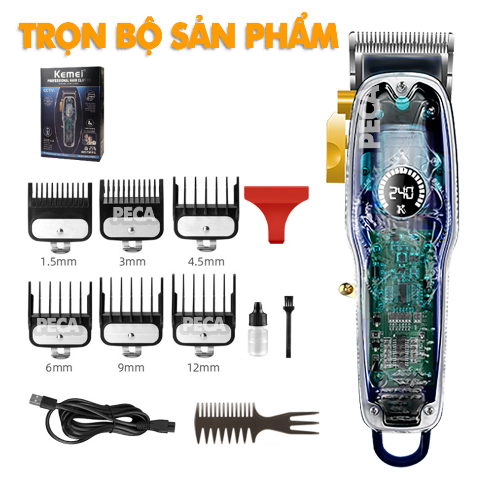 Tông đơ cắt tóc chuyên nghiệp KEMEI KM-2709PG điều chỉnh 2 mức tốc độ, sử dụng sạc USB sạc nhanh pin trâu 3h, có màn hình LCD hiển thị tăng đơ cắt tóc trẻ em và người lớn dùng cho gia đình, salon tiệm tóc barber - Hãng phân phối chính thức