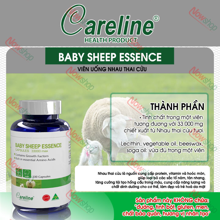 Hình ảnh Viên uống nhau thai cừu Careline Baby Sheep Essence 33000mg giúp đẹp da và tăng cường nội tiết tố nữ