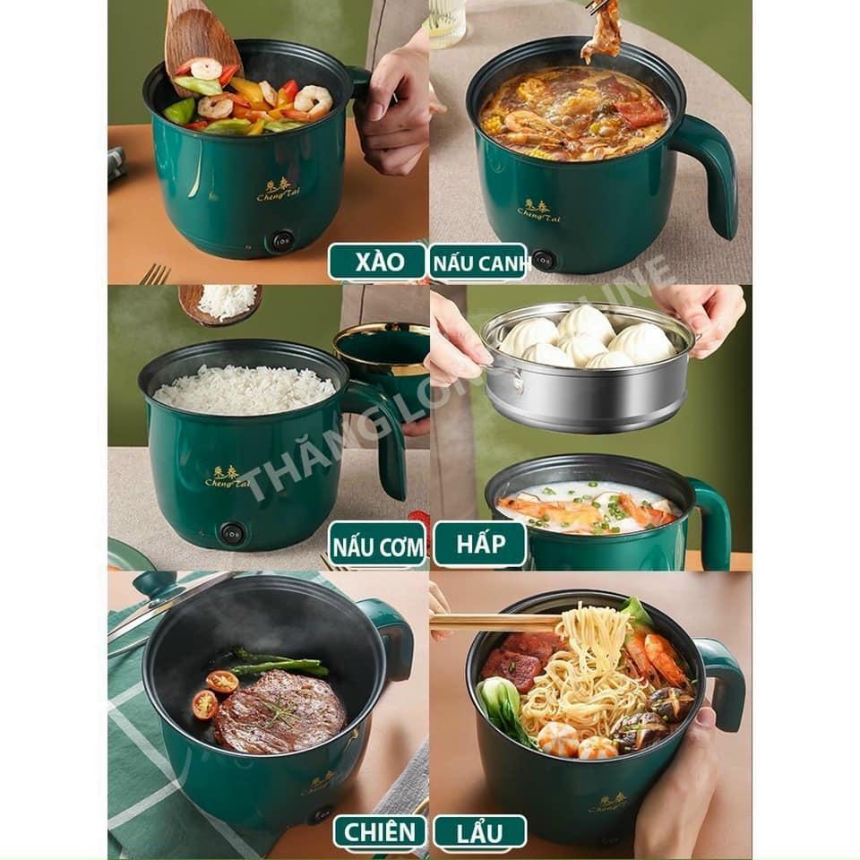 Nồi lẩu mini -Ca nấu mì cầm Tay, Nấu Cơm Đa Năng Có Tay Cầm 1,8L 2 Nấc Nhiệt Mẫu Mới nhất Kèm Giá Hấp