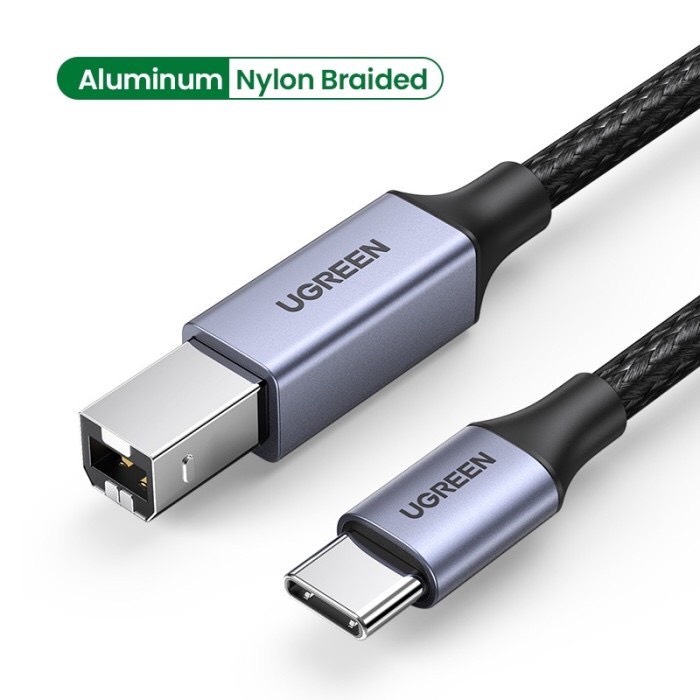 Hình ảnh Cáp máy in USB Type-C to USB Type-B bọc dù Ugreen 1M, 2M, 3M Hàng chính hãng