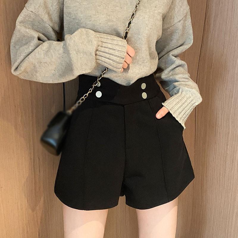 Quần đùi vải len ống rộng kiểu dáng thời trang phong cách Hàn Quốc dành cho nữ