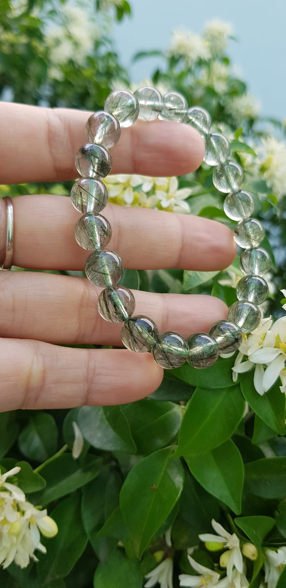 Vòng tay nữ đá thạch anh tóc xanh tự nhiên 9mm trong bóng nhuyễn mượt đẹp  Size vòng 9mm Nữ mệnh Thủy Mộc hỏa đeo ạ