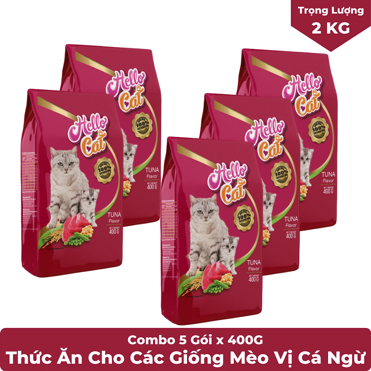 COMBO 5 Gói Thức Ăn Cho Mèo Vị Cá Ngừ Xuất Xứ Thái Lan Hello Cat Tuna 400G - YonaPetshop