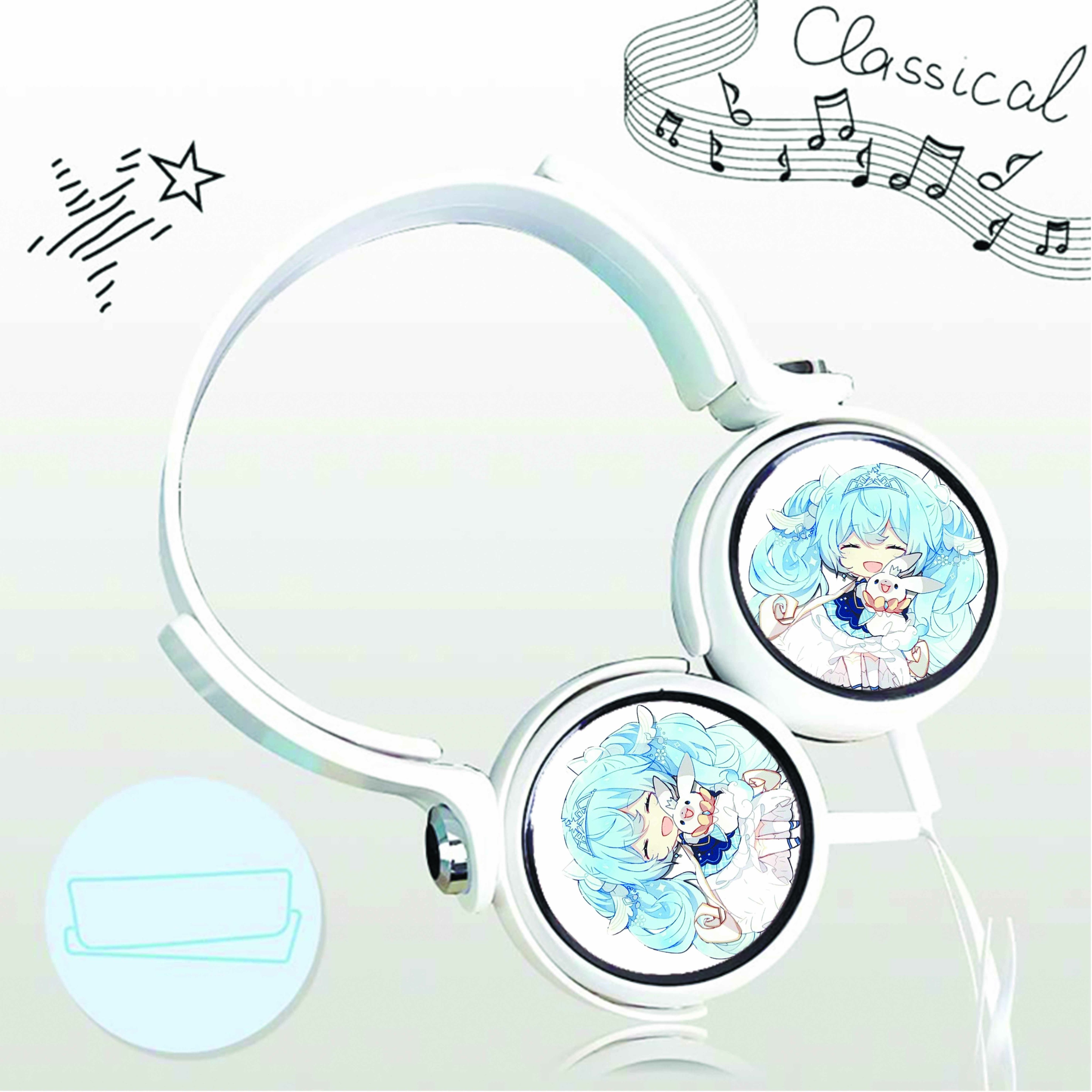 Tai nghe chụp in hình Snow Hatsune Miku chibi cắm dây có mic