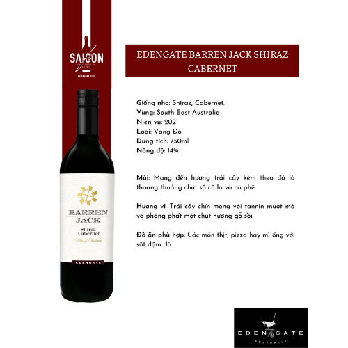 Rượu Vang Đỏ Edengate Barren Jack Shiraz Cabernet 750ml 14% Acl