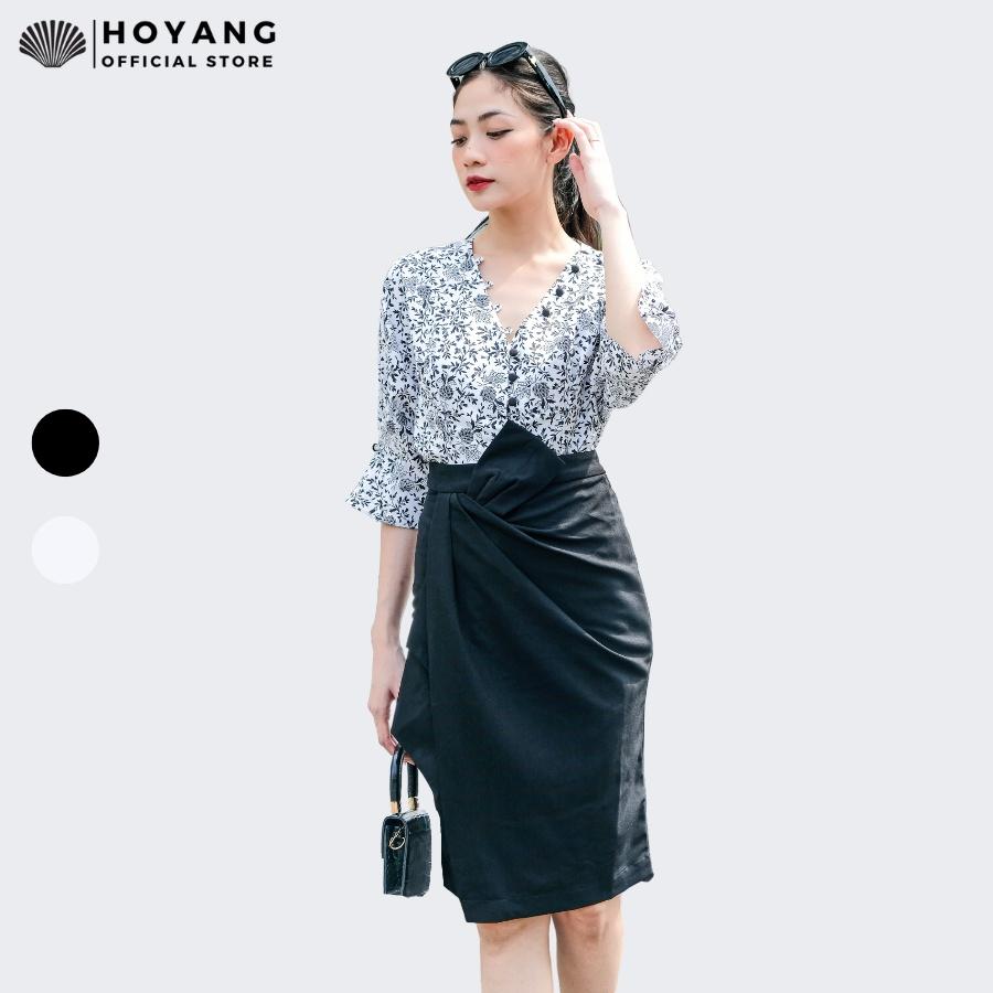 Áo Kiểu Cổ Chữ V Phối Nút Lạ Mắt HOYANG AHY10