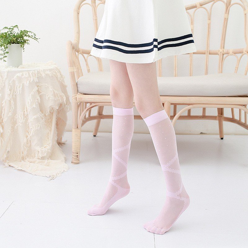 Tất, vớ mỏng tới bắp chân phong cách lolita họa tiết nơ chìm chấm bi, thoáng mát, cá tính, cosplay Gợi Cảm Cho Nữ