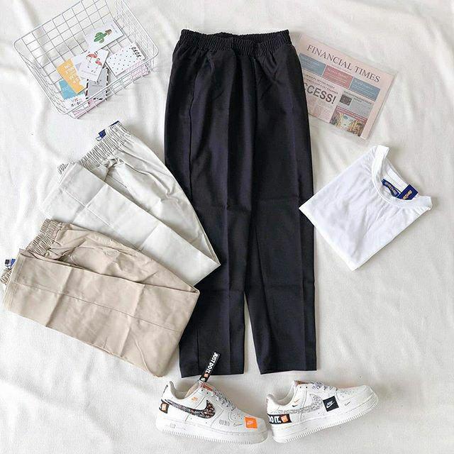 Quần Baggy Kaki MEANSTORE pants unisex basic nam nữ cạp chun ống rộng phong cách Hàn Quốc ulzzang - Đen basic