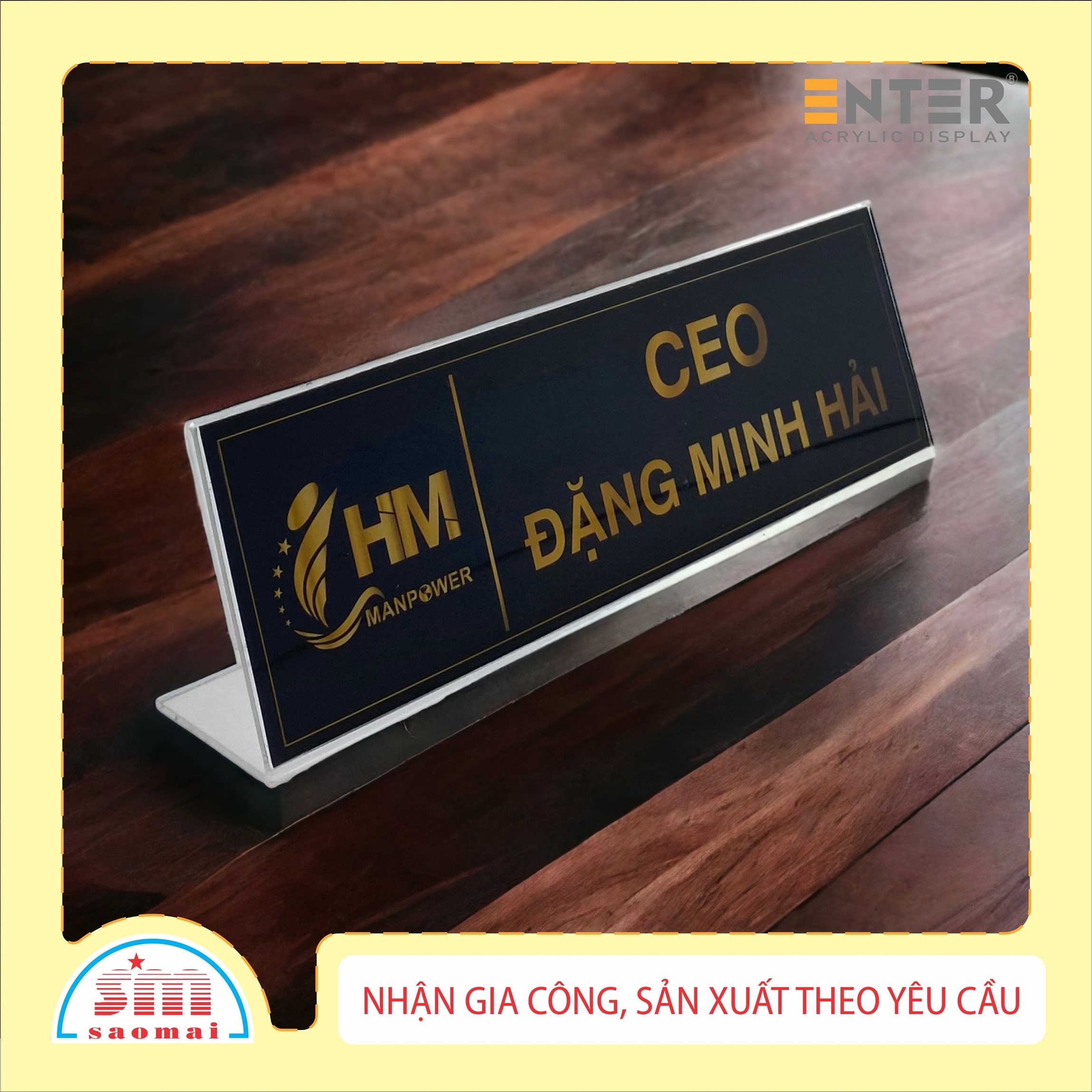 Biển chức danh, Bảng tên để bàn, Kệ mica chức vụ 1 mặt Enter A03 300x100mm (20)