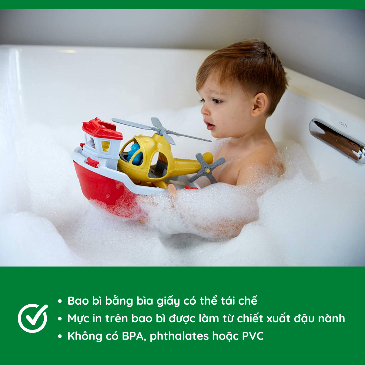 Bộ Đồ Chơi Tàu Cứu Hộ Và Trực Thăng Green Toys Cho Bé Từ 2 Tuổi