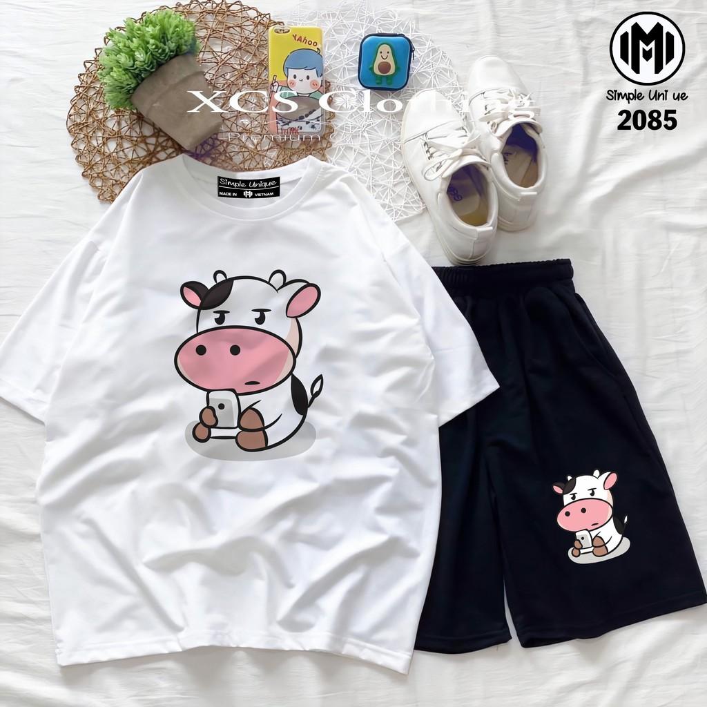 Đồ Bộ Hoạt Hình Unisex BÒ SỮA – Aossi , Set Cartoon, Freesize, Thun Cotton, Nam Nữ Đều Mặc Được