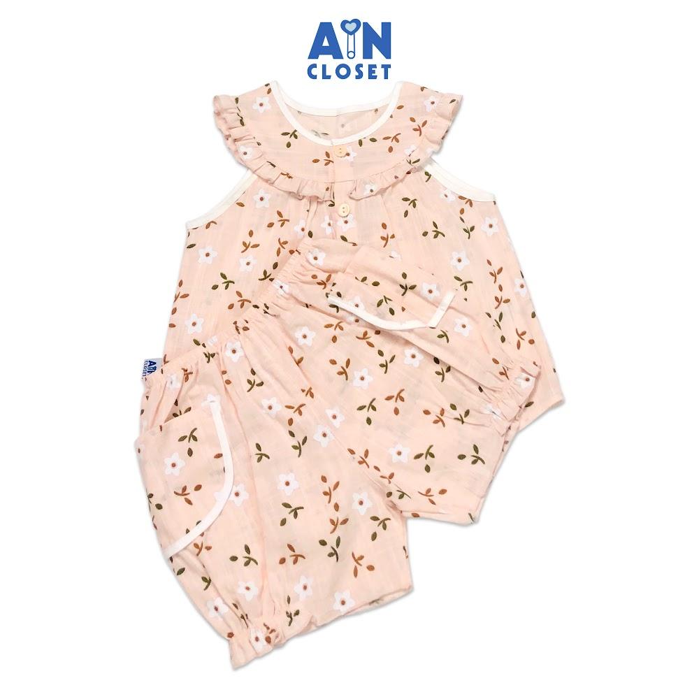 Bộ quần áo ngắn bé gái họa tiết Hoa Quân Tử trắng nền cam cotton - AICDBGKNUXZE - AIN Closet