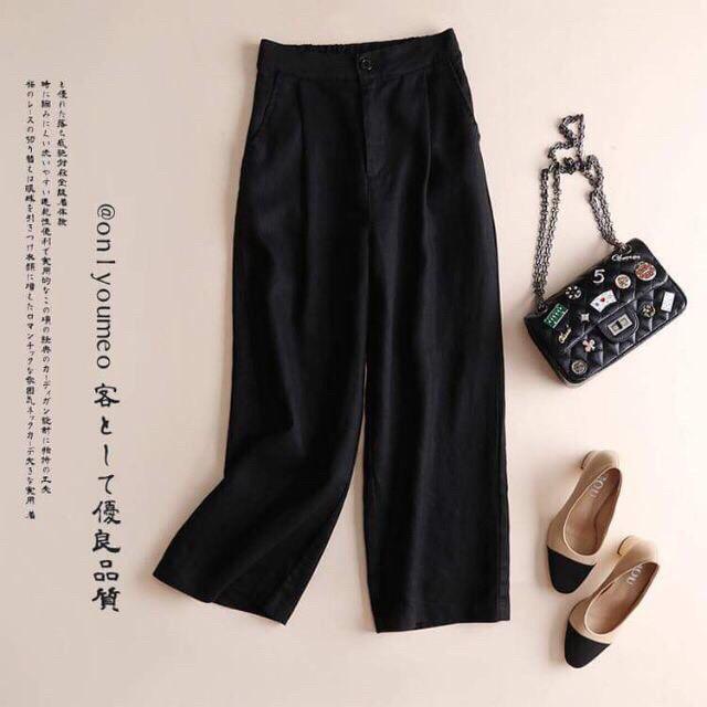 Quần ống suông, quần ống rộng culottes vải đũi dài 92cm.