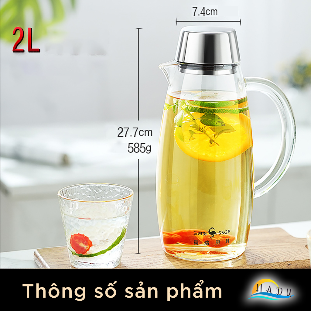 Bình Đựng Nước Thủy Tinh Chịu Nhiệt Có Vòi 2 Lít Cao Cấp Đạt Chất Lượng Đức SSGP