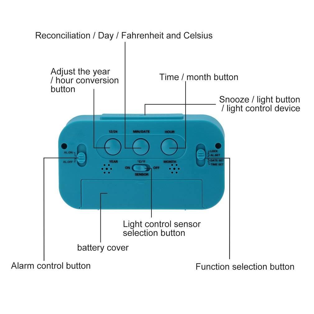LED kỹ thuật số đồng hồ báo thức điện tử Thời gian đèn nền với lịch và nhiệt kế
