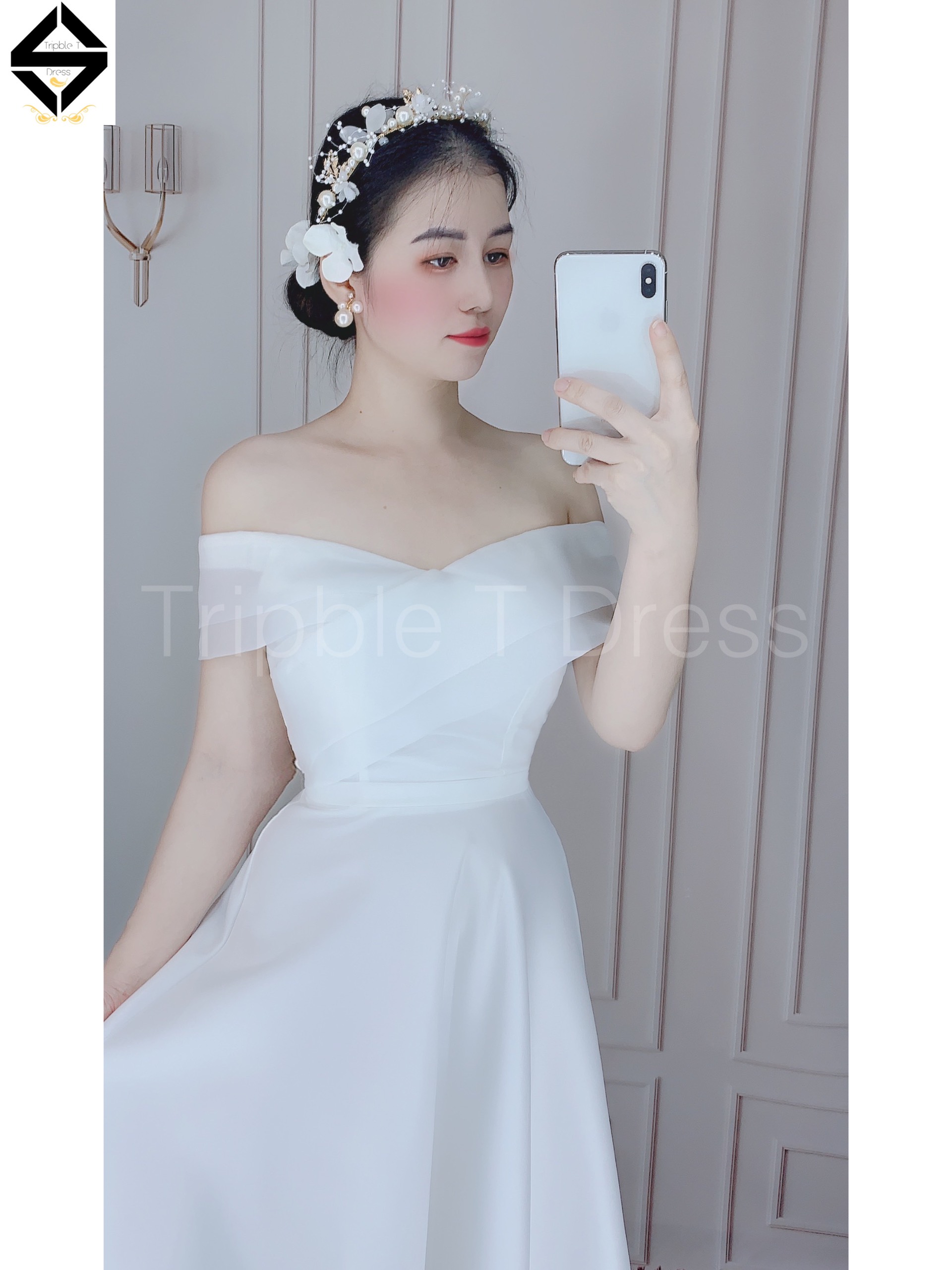 Đầm maxi bẹt vai mặc cưới phối voan kính được 2 kiểu TRIPBLE T DRESS - size S/M/L - MS170Y