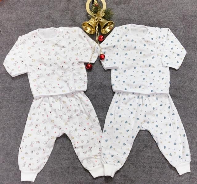 Bộ dài tay khuy lệch bình sữa quần bo đáp đũng cho bé sơ sinh đến 9kg