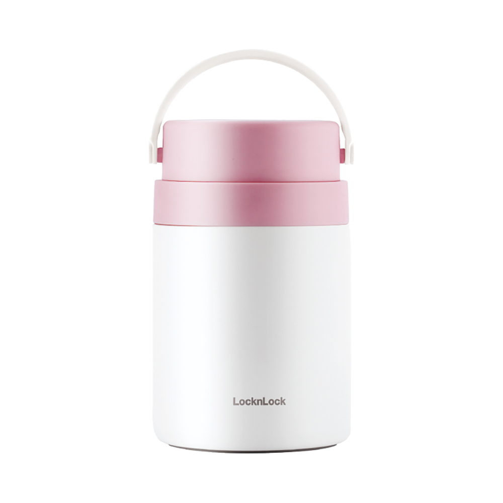Hộp cơm giữ nhiệt Lock&amp;Lock màu hồng LHC8042PIK 700ml - Hàng chính hãng, 2 ngăn kèm muỗng inox - JoyMall