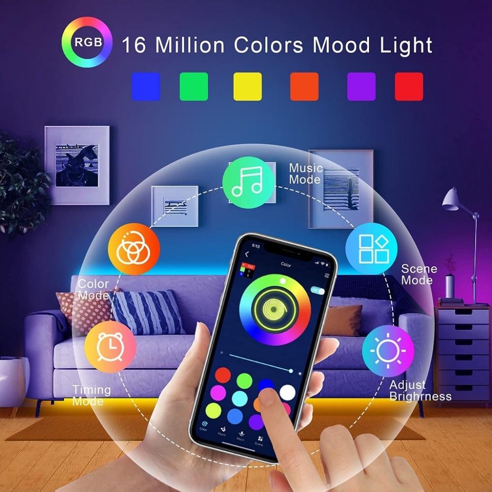 Dây đèn led cảm biến âm thanh silicon tiktok, chiều dài 5m 16 triệu màu, điều khiển qua APP điện thoại,bảo hành 12 tháng