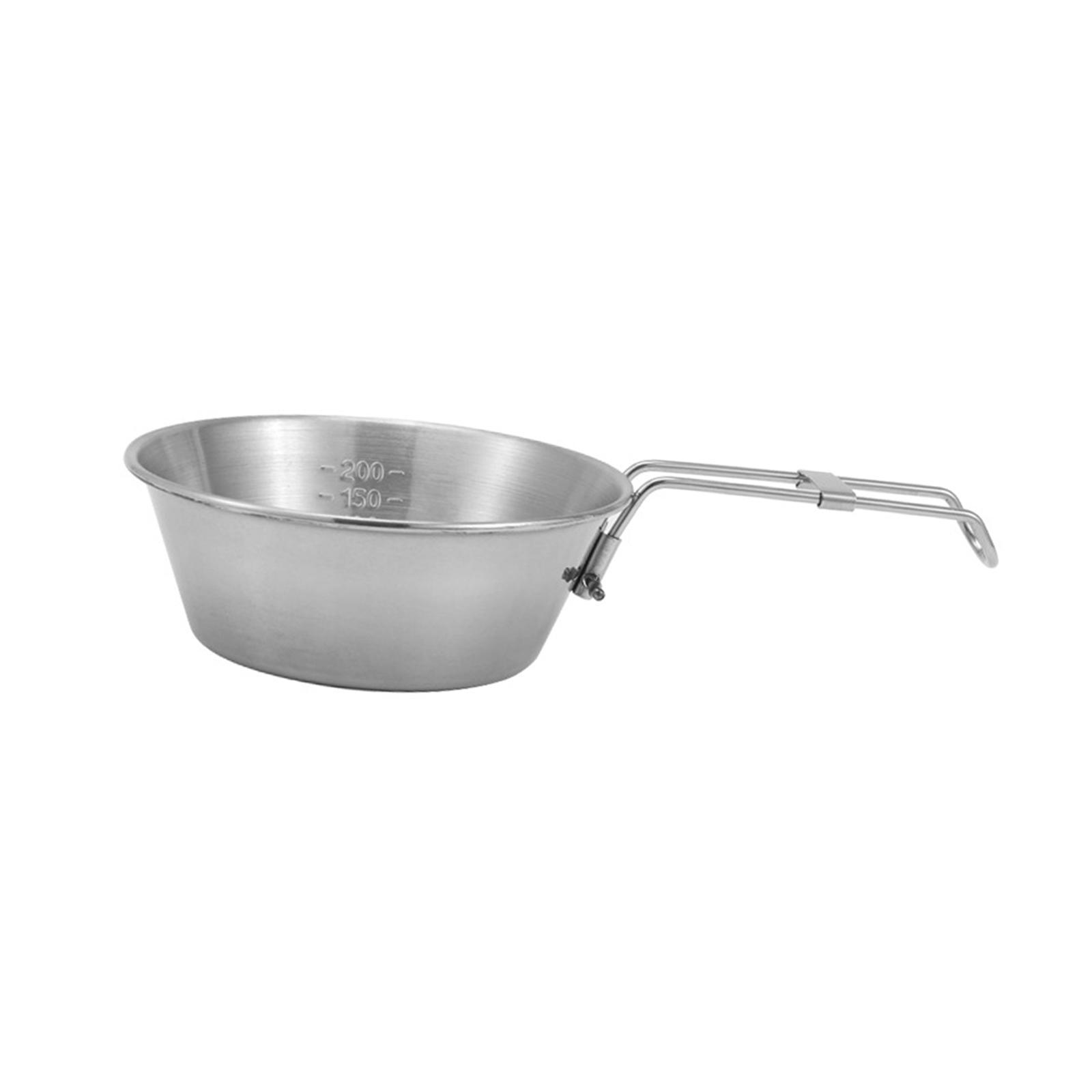 Camping Bowl Utensil with Foldable Handle Outdoor Lightweight Stainless Steel Bowl Tableware for Barbecue Hiking Backpacking Travel Picnic