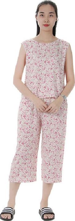 Bộ mặc nhà lanh Vicci BST.086.3 vải chéo Hàn cao cấp quần ống sớ hoạ tiết nhiều hoa hồng nhí