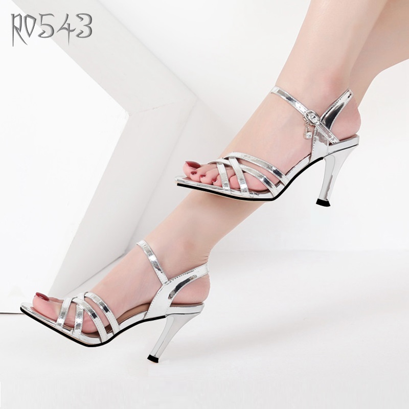 Giày sandal nữ cao gót 7 phân hàng hiệu rosata đẹp hai màu đen xám ro543