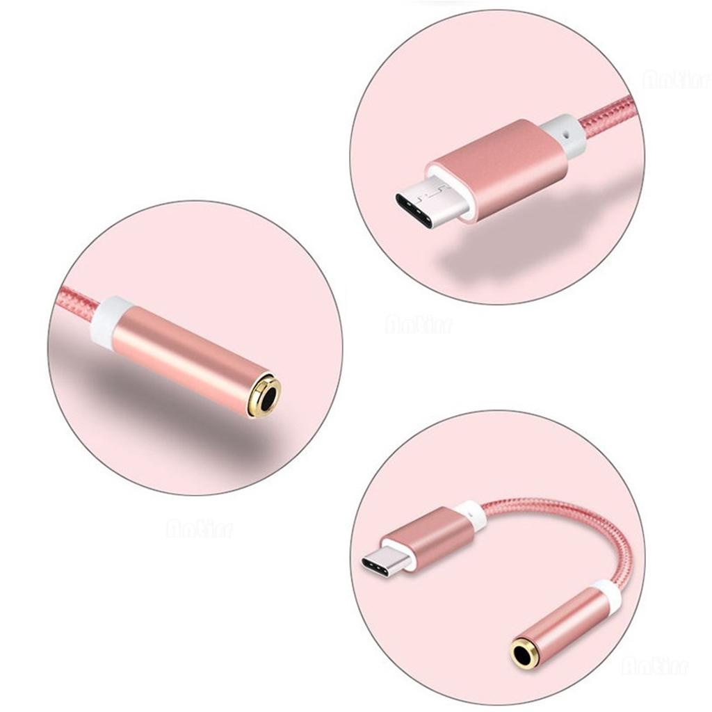 Short USB-C Type C to 3.5 mm Headphone Female Jack Adapter Earphone Audio Cable Cord