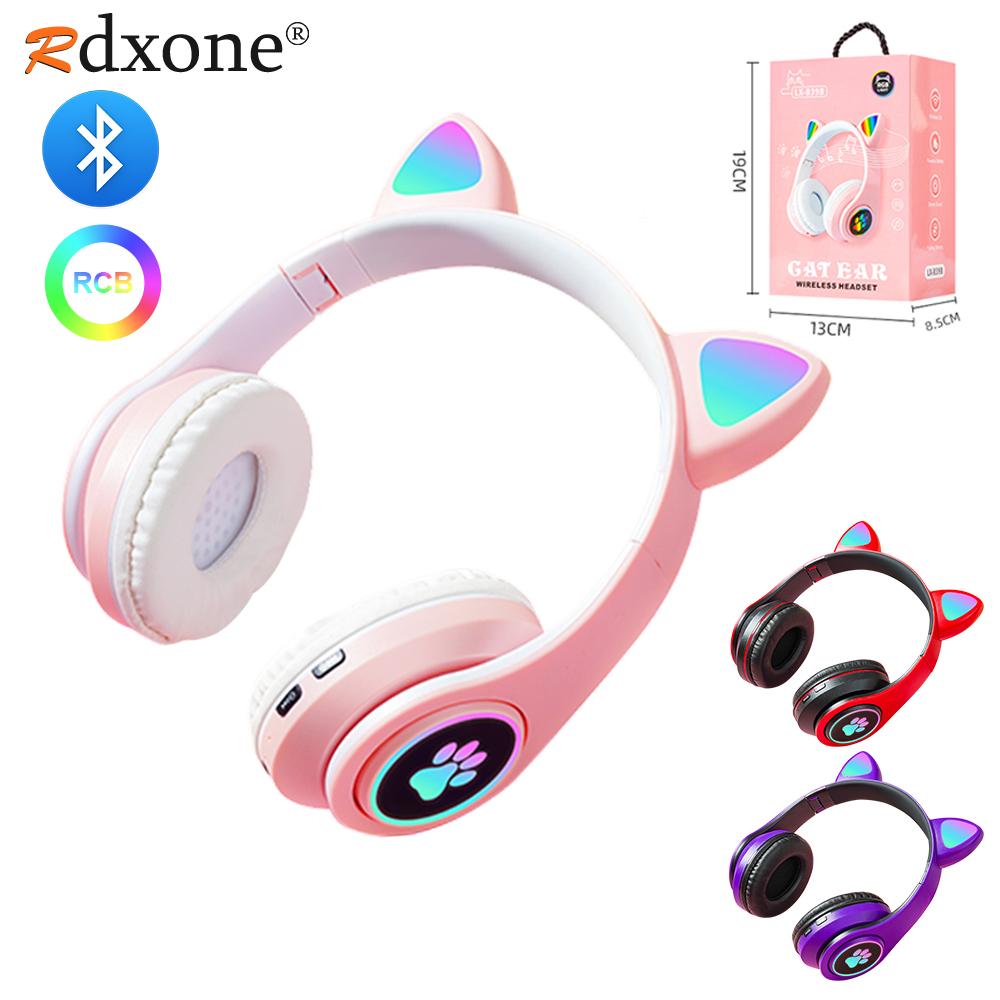 Tai nghe không dây Bluetooth Cat Ear Glow Light Stereo Mũ bảo hiểm Bass Trẻ em Girl Quà tặng PC Điện thoại Điện thoại Tai nghe Màu sắc: B39B Pro Purple