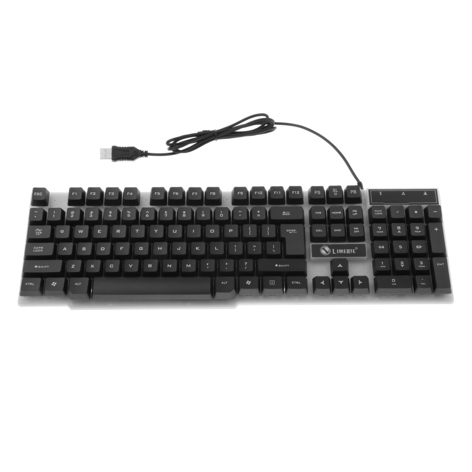 Gamer Wired Keyboard USB Mouse Set for Laptop Pc, 7-Color Breathing Backlit Mouse, US English Layout
