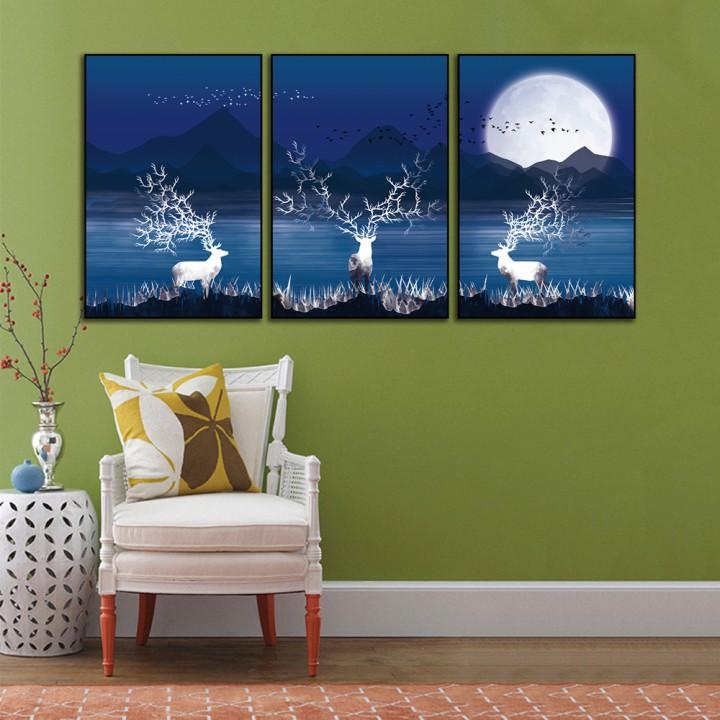 Bộ 3 Tranh Gỗ MDF treo tường, tranh phòng ngủ, tranh phòng khách đẹp - Tặng kèm đinh đa năng