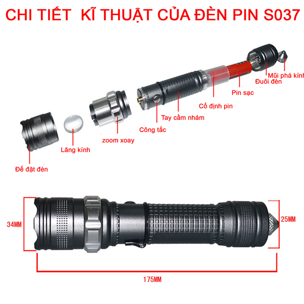 Đèn pin siêu sáng S037 chống nước tốt