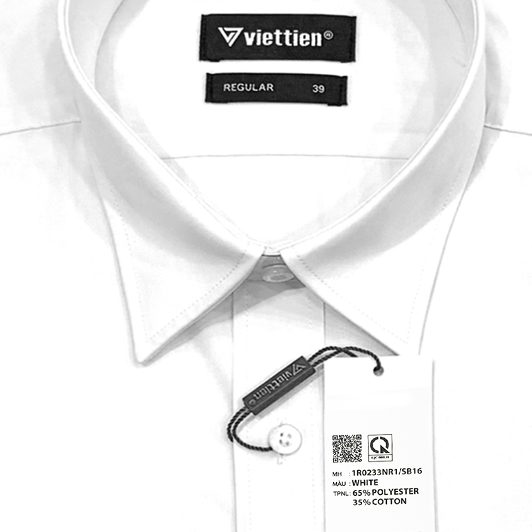 Viettien - Áo sơ mi công sở nam ngắn tay màu trắng mới 340 vạt bầu regular